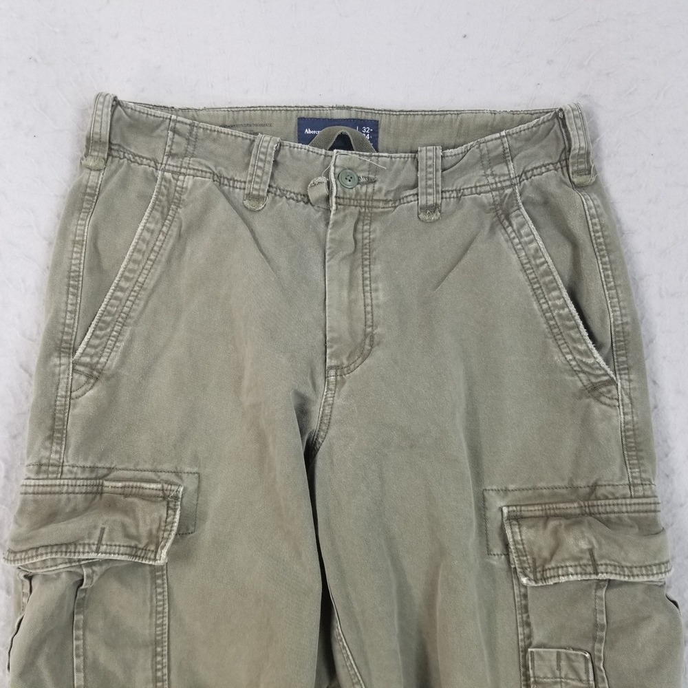 Abercrombie & Fitch Cargo Pants Mens 32 Olive Green Loose Multi-Pocket Cotton - Picture 2 of 10